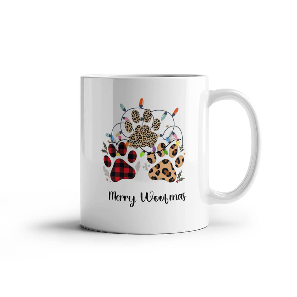 Festive Christmas Paw Print Mug for Pet Lovers. Customize coffee mug