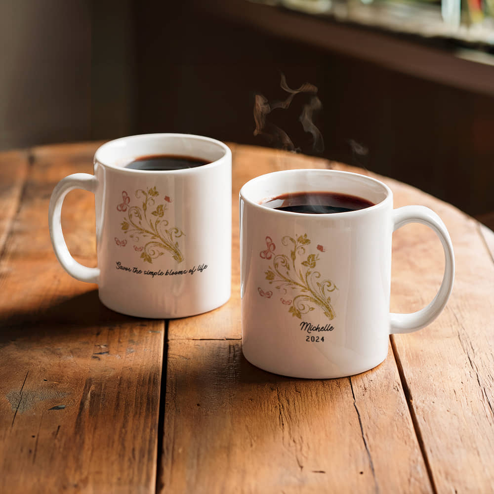 Personalized Vintage Floral Coffee Mug: Elegant Ceramic Design for Tea and Coffee Lovers