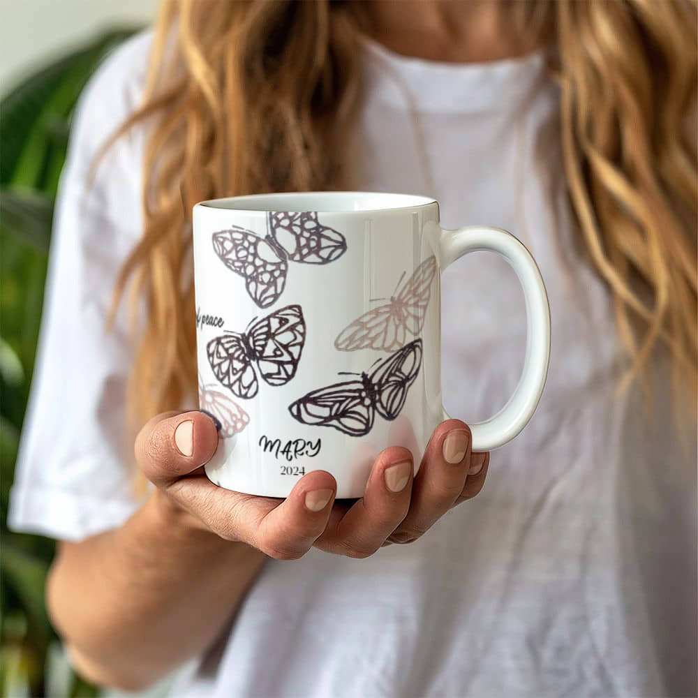 Vintage Butterfly Coffee Mug: Elegant Ceramic Cup for Nature Lovers