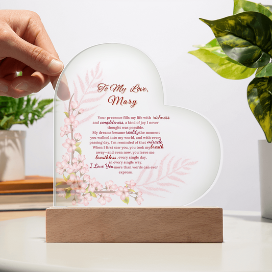 Forever Love: Personalized Acrylic Heart Plaque gift for Wife, For Soulmate. All occasions, Birthday ,Anniversary, Valentine's  Day Gift