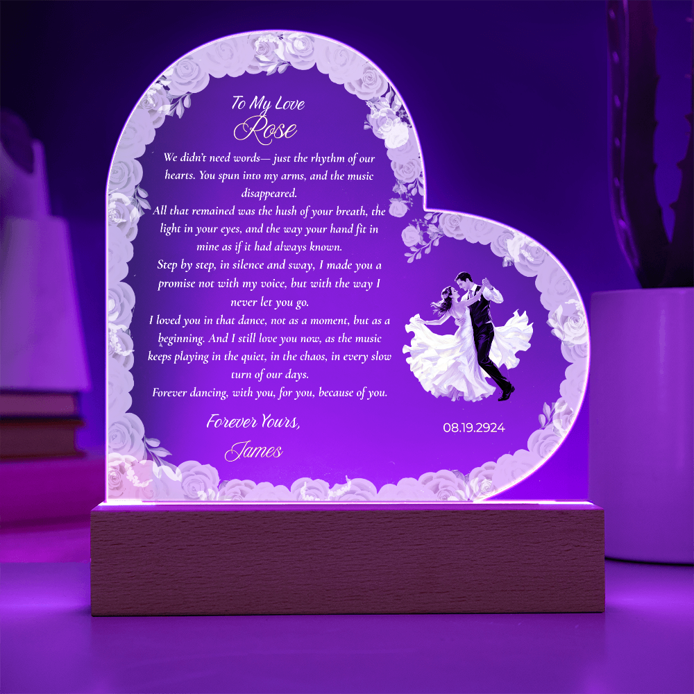 Printed Heart LED Acrylic Plaque,   Gift for Anniversary or Wedding  Gift From Husband to Wife, From Groom To Bride, Personalized Acrylic  Night Light