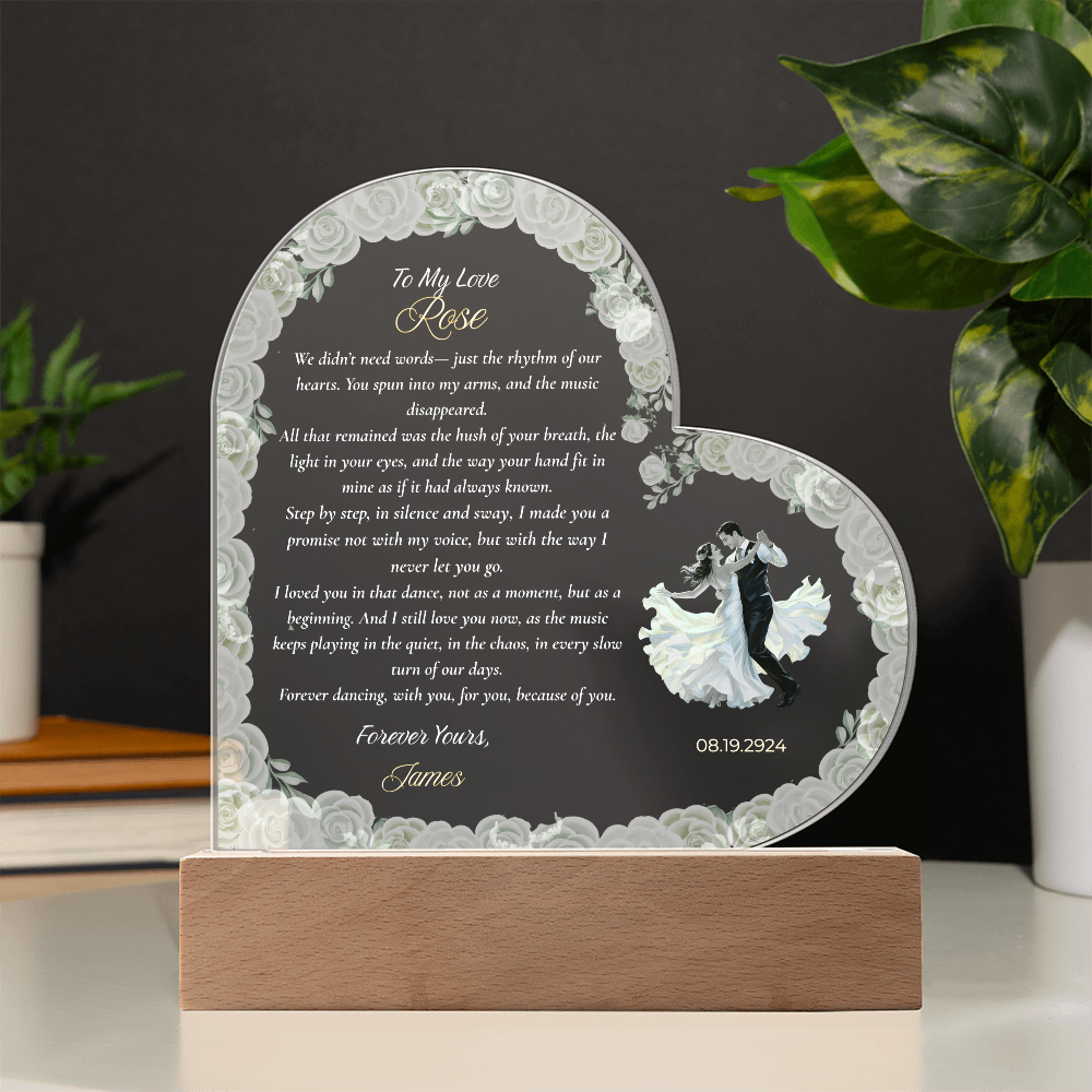 Printed Heart LED Acrylic Plaque,   Gift for Anniversary or Wedding  Gift From Husband to Wife, From Groom To Bride, Personalized Acrylic  Night Light