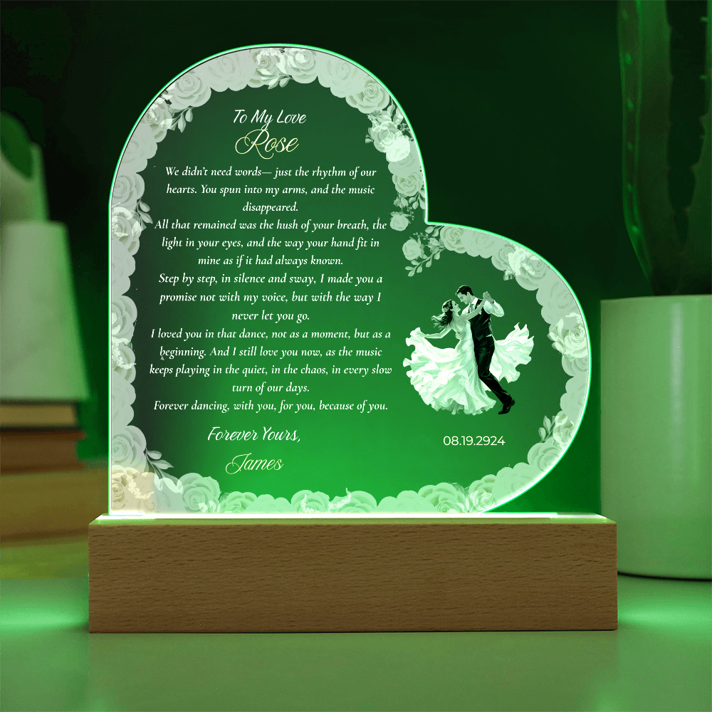 Printed Heart LED Acrylic Plaque,   Gift for Anniversary or Wedding  Gift From Husband to Wife, From Groom To Bride, Personalized Acrylic  Night Light