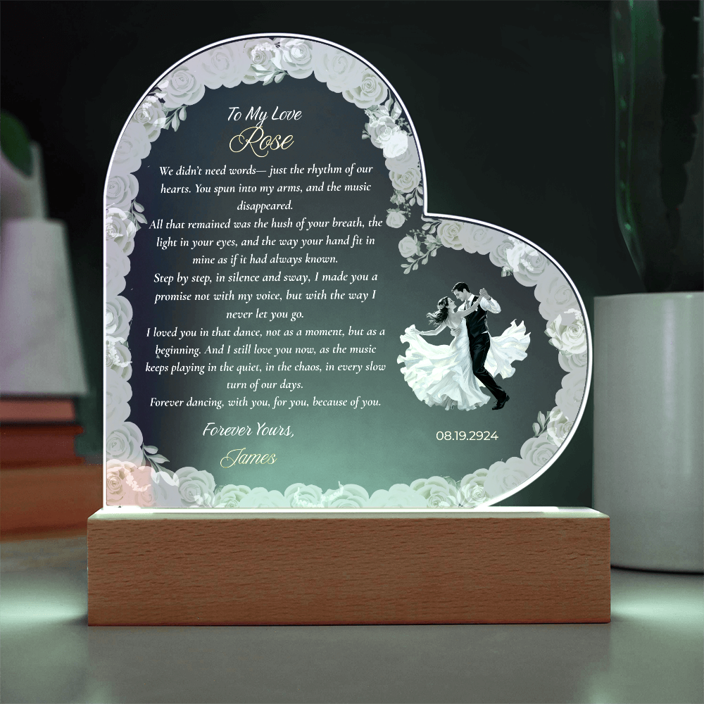 Printed Heart LED Acrylic Plaque,   Gift for Anniversary or Wedding  Gift From Husband to Wife, From Groom To Bride, Personalized Acrylic  Night Light