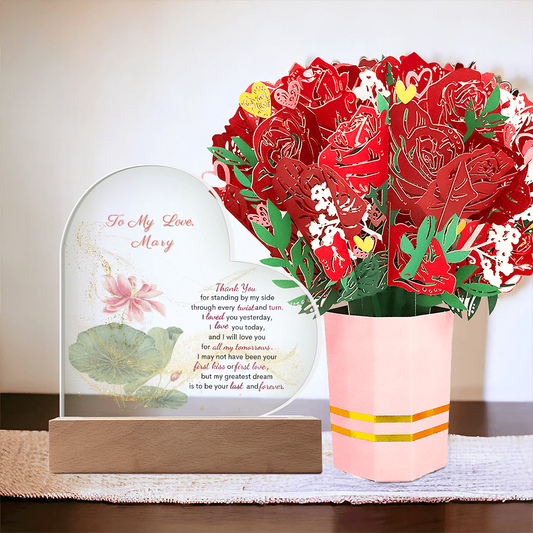 Forever Yours: Heart Acrylic  Plaque with Romantic Bouquet. A Perfect Valentine's  Day Gift for Wife, For Soulmate