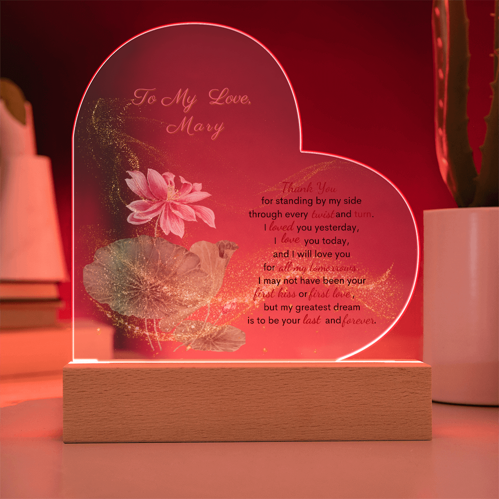 Forever Yours: Heart Acrylic  Plaque with Romantic Bouquet. A Perfect Valentine's  Day Gift for Wife, For Soulmate