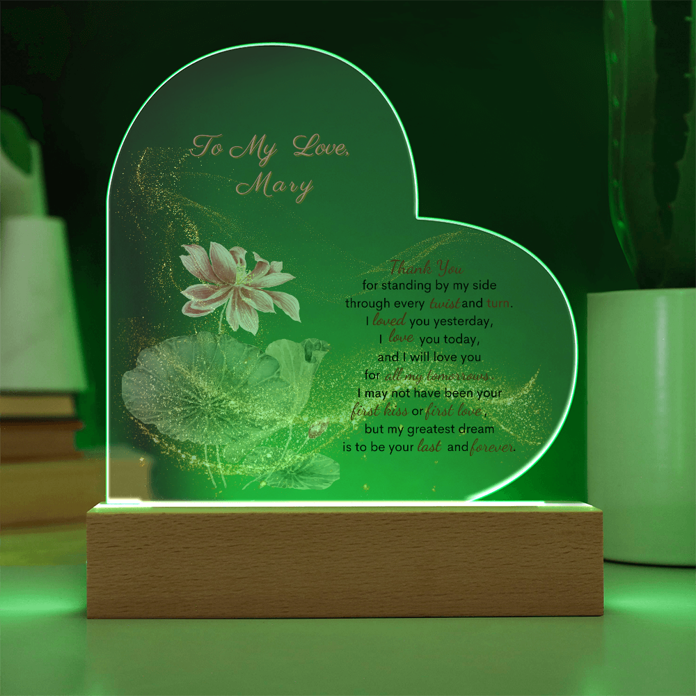 Forever Yours: Heart Acrylic  Plaque with Romantic Bouquet. A Perfect Valentine's  Day Gift for Wife, For Soulmate