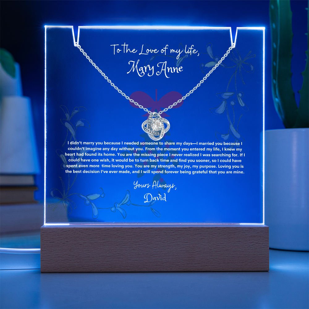 Custom LED Acrylic Display with Love Knot Necklace – A Romantic Gift for Anniversaries & Special Moments