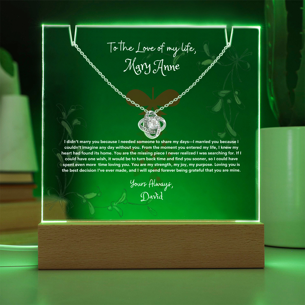 Custom LED Acrylic Display with Love Knot Necklace – A Romantic Gift for Anniversaries & Special Moments