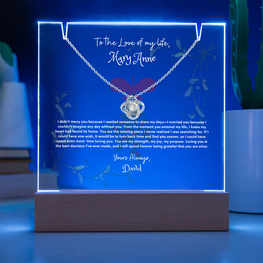 Custom LED Acrylic Display with Love Knot Necklace – A Romantic Gift for Anniversaries & Special Moments