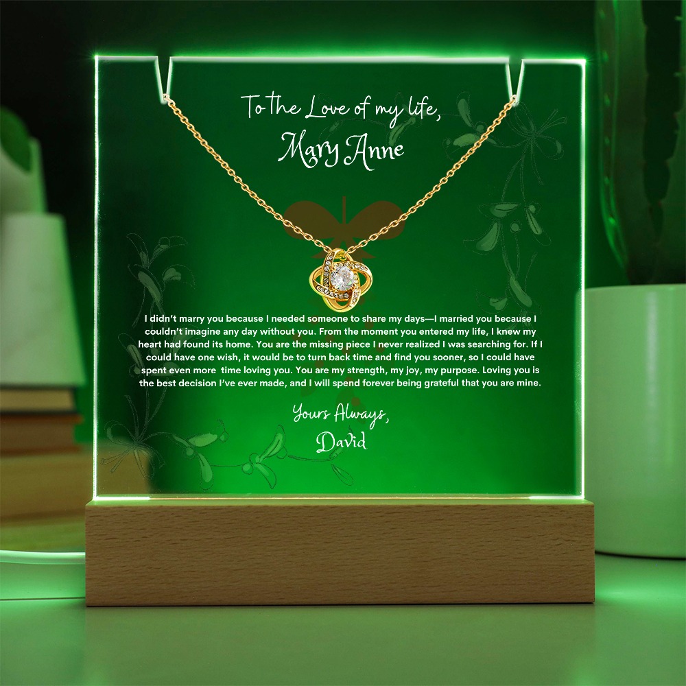 Custom LED Acrylic Display with Love Knot Necklace – A Romantic Gift for Anniversaries & Special Moments