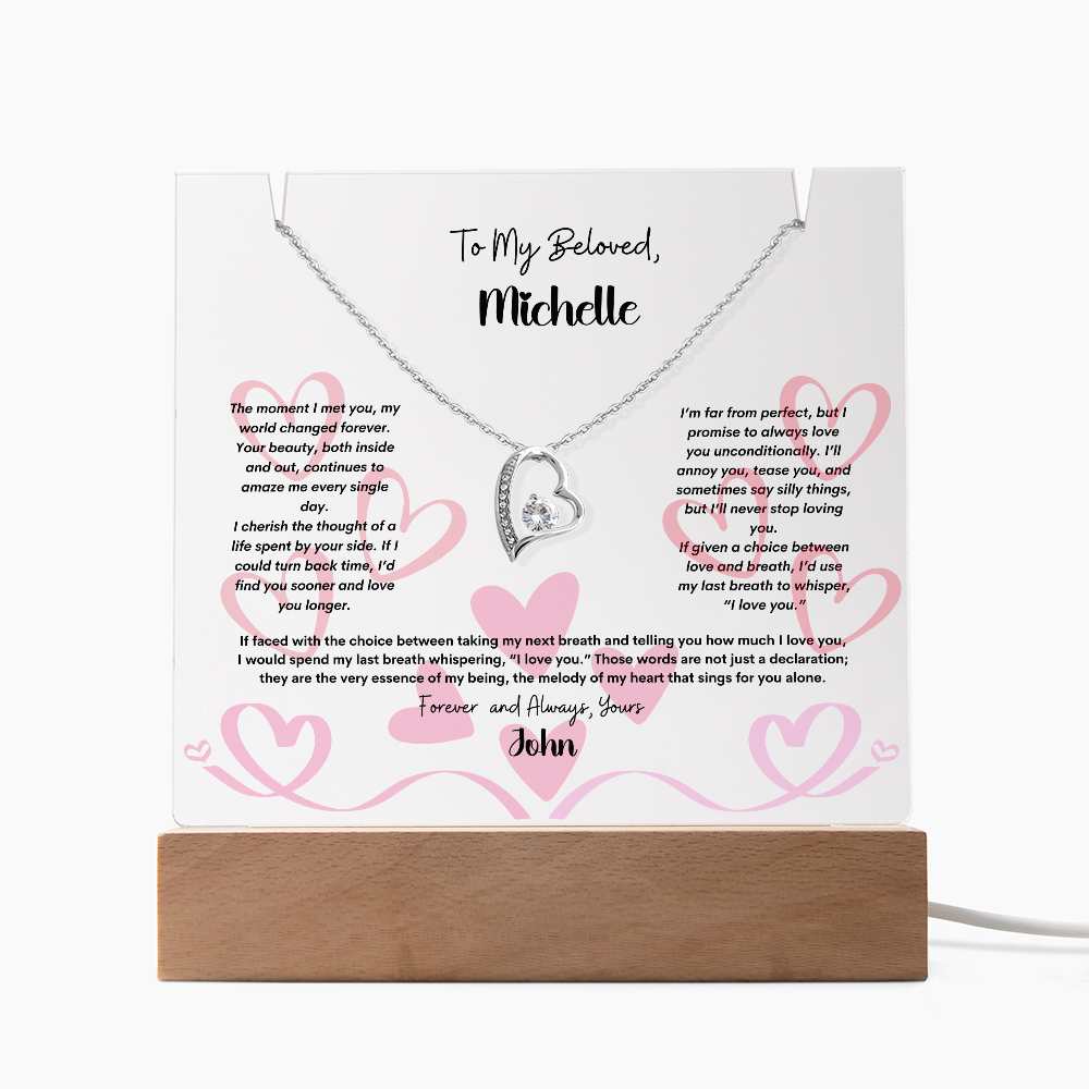 Celebrate Love with Elegance – Personalized Keepsake Acrylic & Forever Love Necklace Gift Set