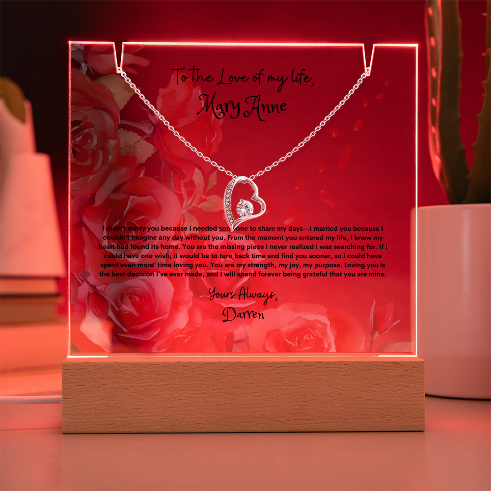 Personalized Keepsake Acrylic & Forever Love Necklace Gift Set for Wife, Soulmate all occasions gift