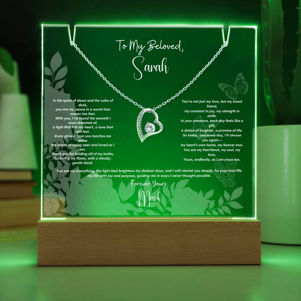 Keepsake Acrylic Plaque with Forever Love Necklace Gift for Wife, Soulmate, Birthday, Anniversary, Romantic  Gift.