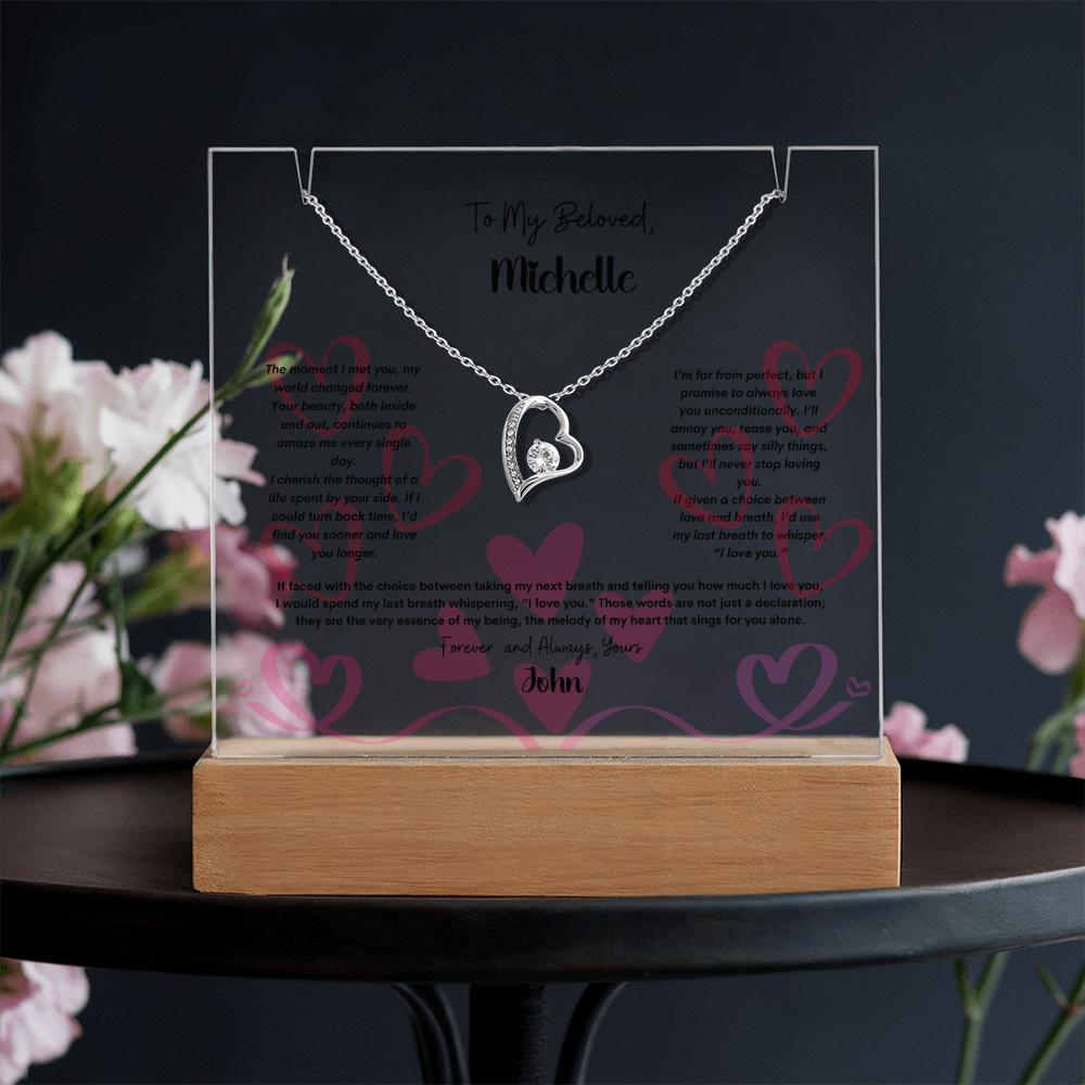 Celebrate Love with Elegance – Personalized Keepsake Acrylic & Forever Love Necklace Gift Set