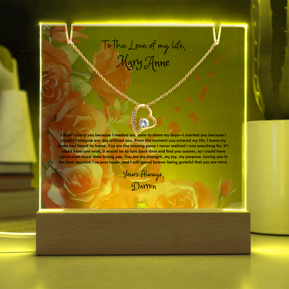 Personalized Keepsake Acrylic & Forever Love Necklace Gift Set for Wife, Soulmate all occasions gift