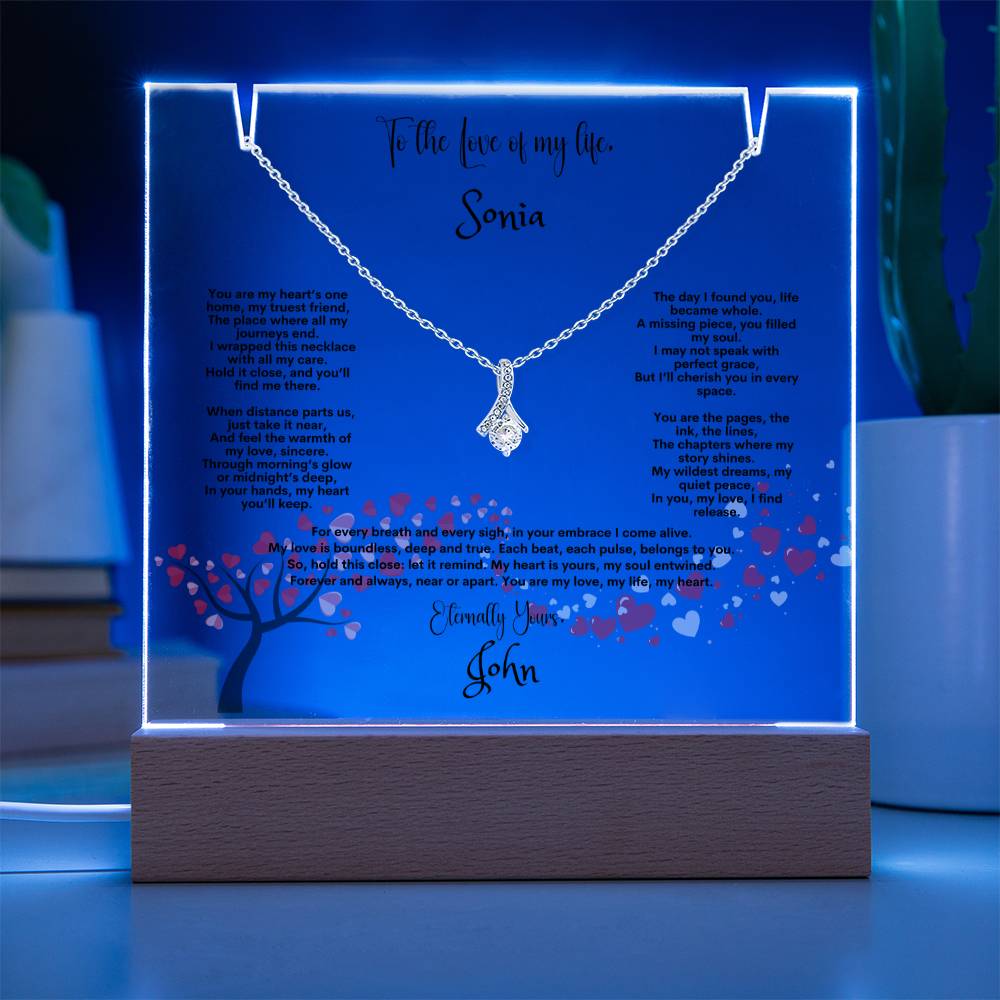 Alluring Beauty Necklace with  Customize Keepsake Acrylic Plaque, Gift for Wife, Gift For Soulmate