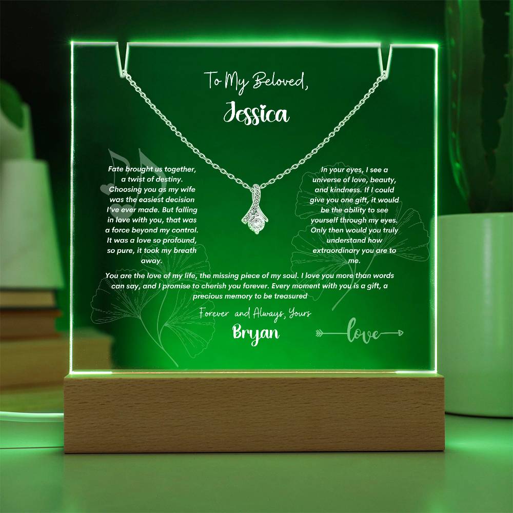 Keepsake Acrylic Plaque with Alluring Beauty Necklace . Personalized Gift For Wife, Soulmate,Birthday, Christmas, Anniversary