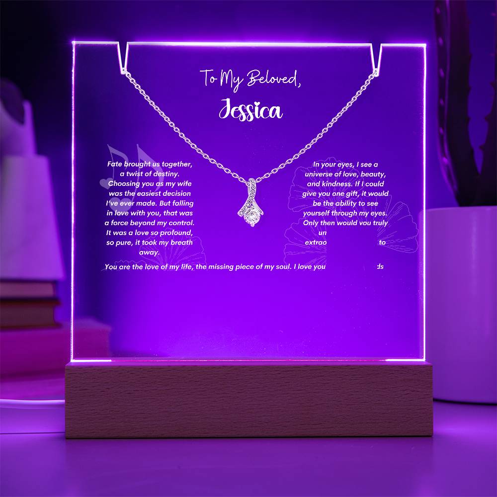 Keepsake Acrylic Plaque with Alluring Beauty Necklace . Personalized Gift For Wife, Soulmate,Birthday, Christmas, Anniversary