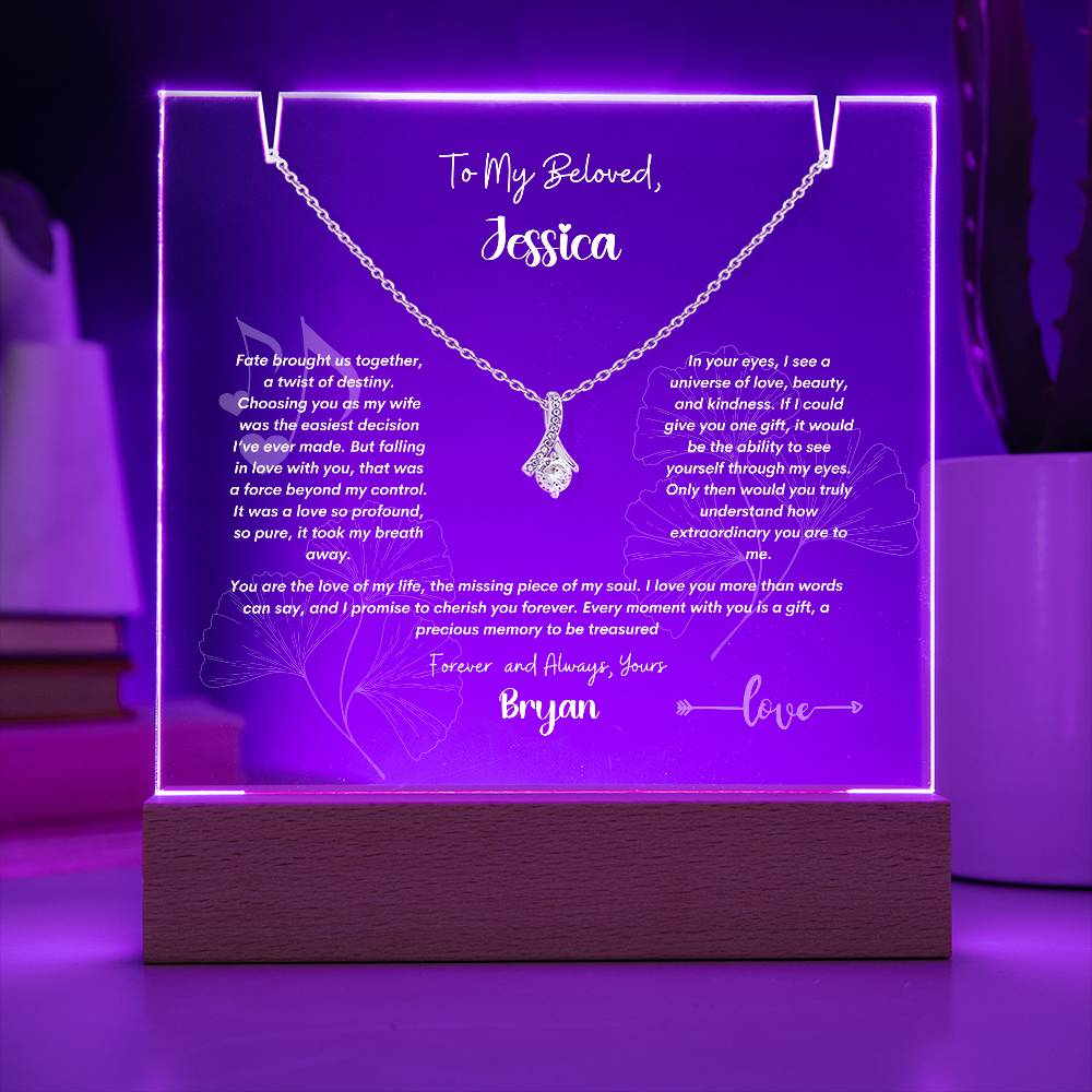 Keepsake Acrylic Plaque with Alluring Beauty Necklace . Personalized Gift For Wife, Soulmate,Birthday, Christmas, Anniversary