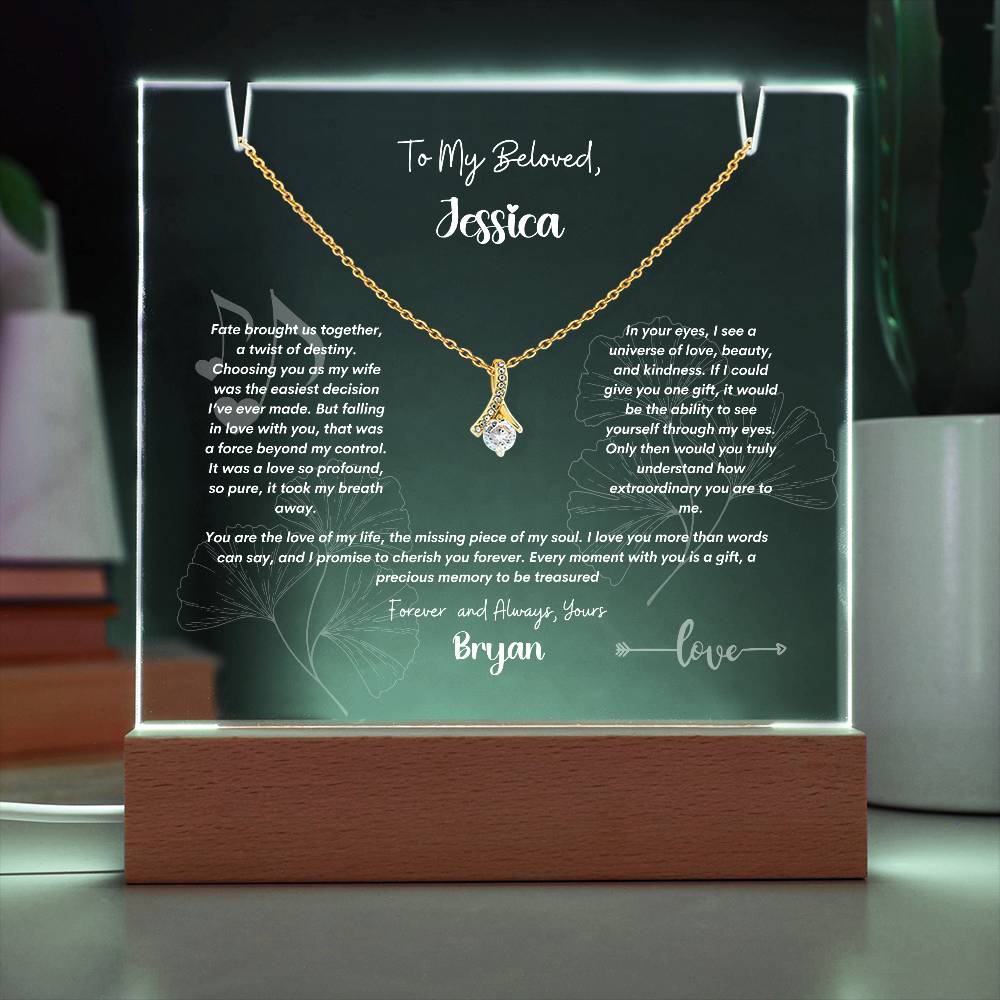 Keepsake Acrylic Plaque with Alluring Beauty Necklace . Personalized Gift For Wife, Soulmate,Birthday, Christmas, Anniversary