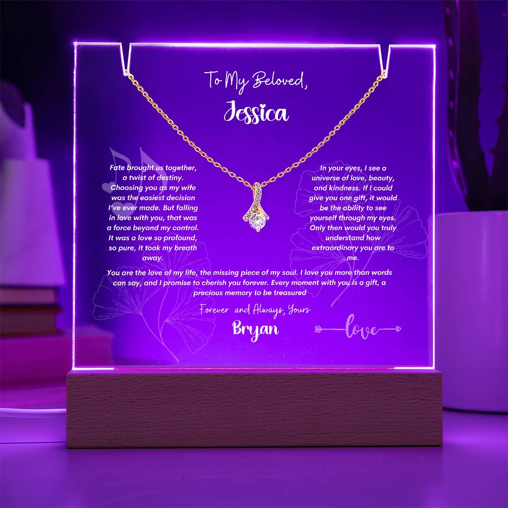 Keepsake Acrylic Plaque with Alluring Beauty Necklace . Personalized Gift For Wife, Soulmate,Birthday, Christmas, Anniversary