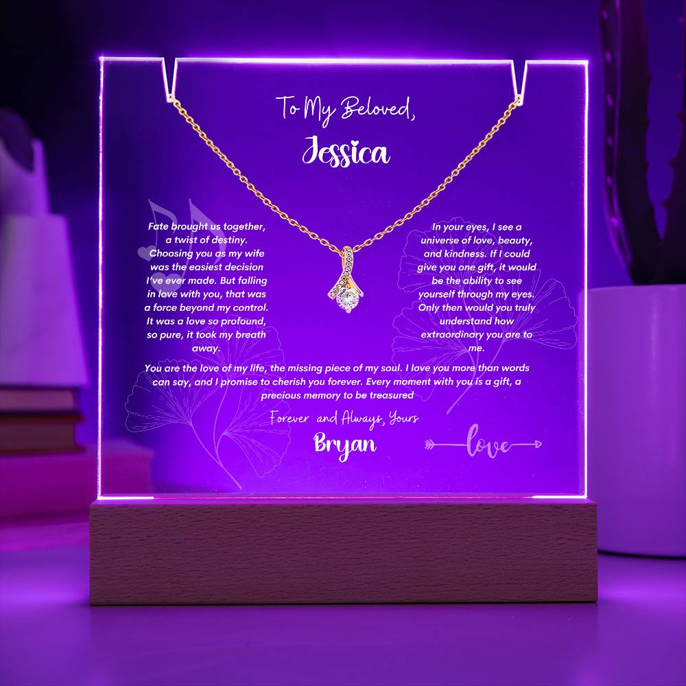 Keepsake Acrylic Plaque with Alluring Beauty Necklace . Personalized Gift For Wife, Soulmate,Birthday, Christmas, Anniversary