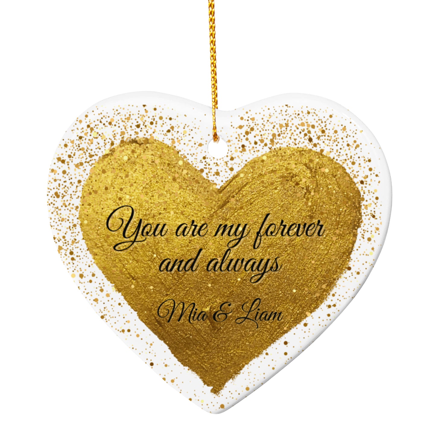 Personalized Valentine’s Day Ornament – Gold Heart Keepsake with Custom Names