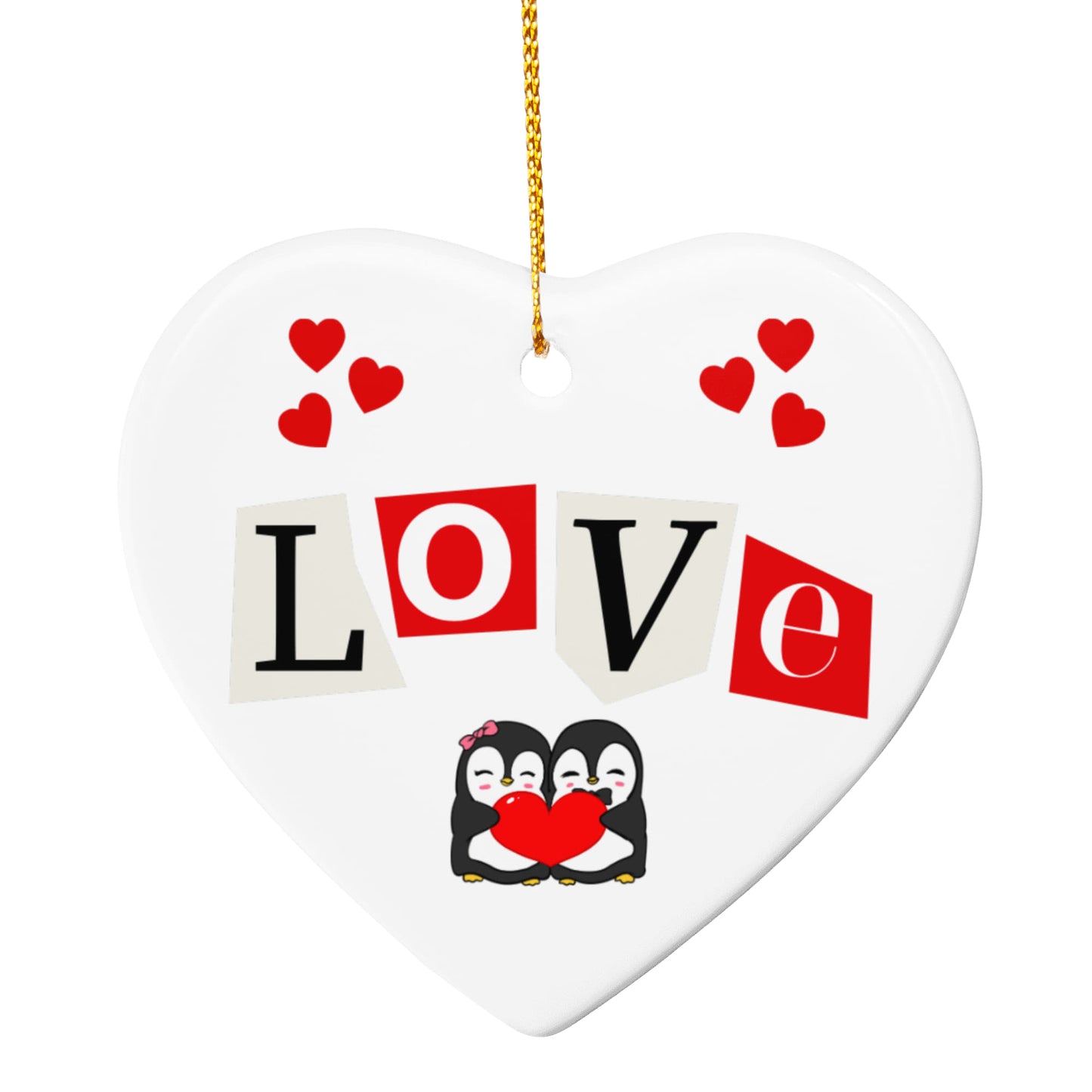 Penguin Love - Ceramic Heart Ornament