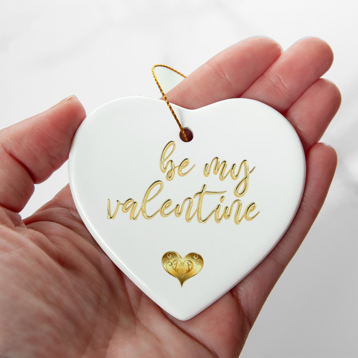 Be My Valentine Ceramic Ornament – Elegant Gold Lettering Keepsake for Valentine's Day