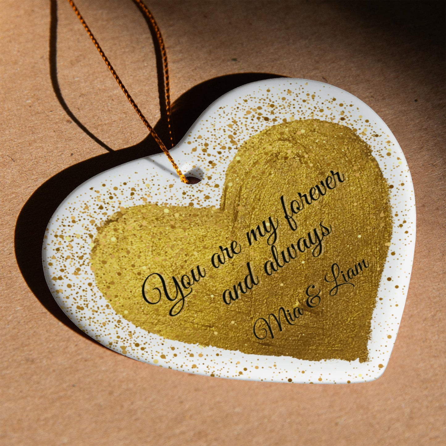 Personalized Valentine’s Day Ornament – Gold Heart Keepsake with Custom Names