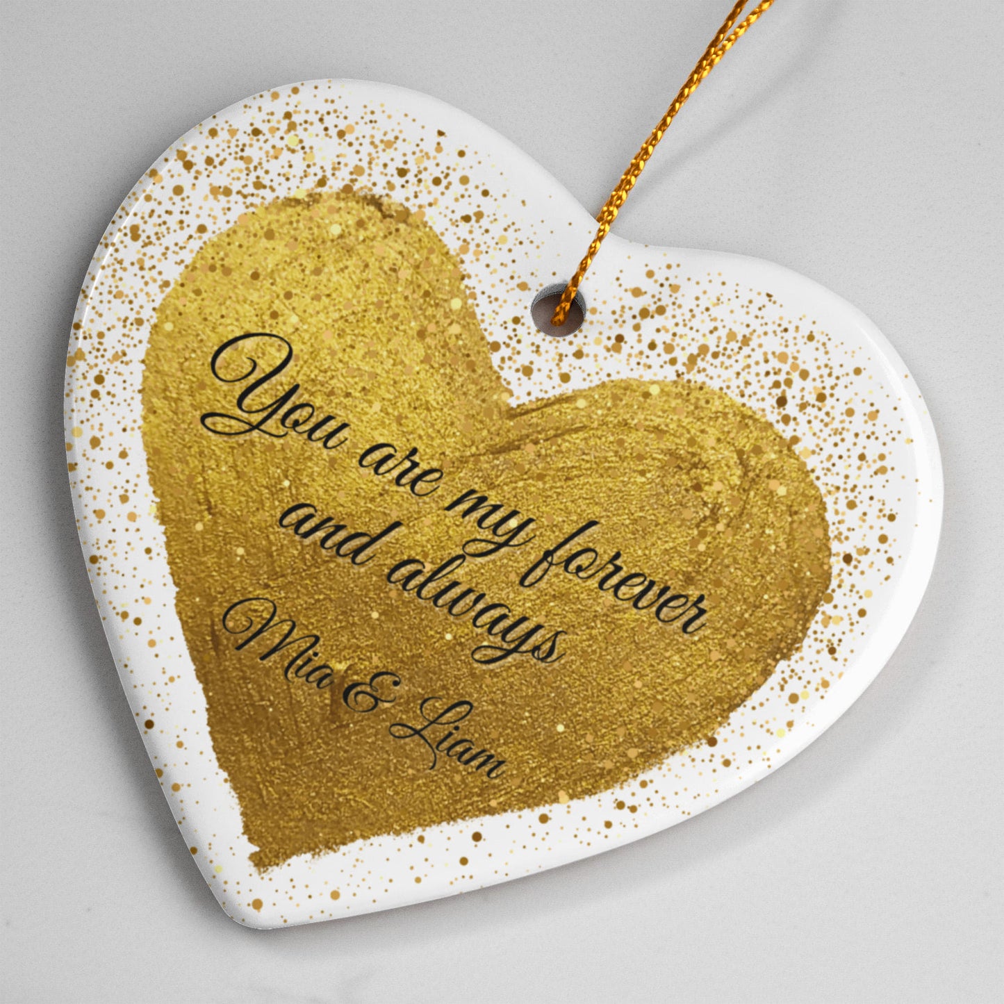 Personalized Valentine’s Day Ornament – Gold Heart Keepsake with Custom Names