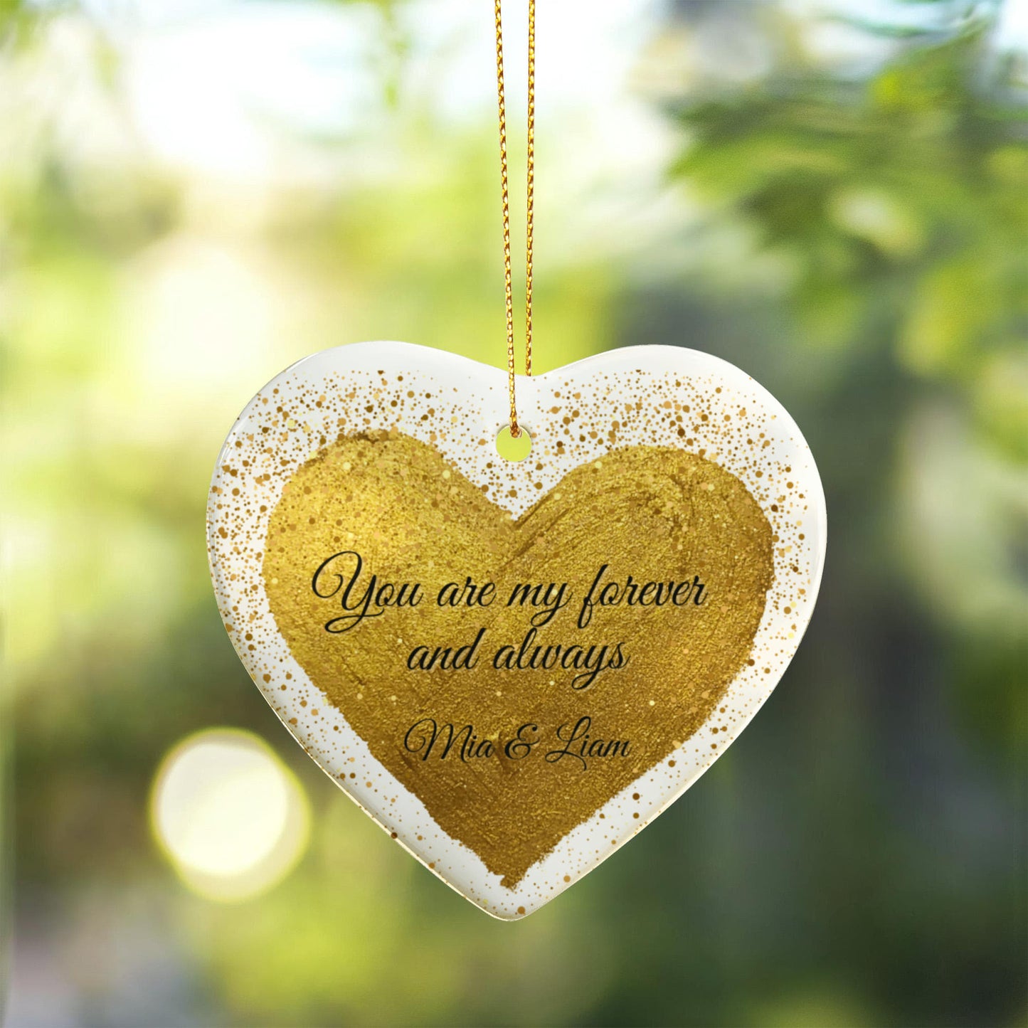 Personalized Valentine’s Day Ornament – Gold Heart Keepsake with Custom Names