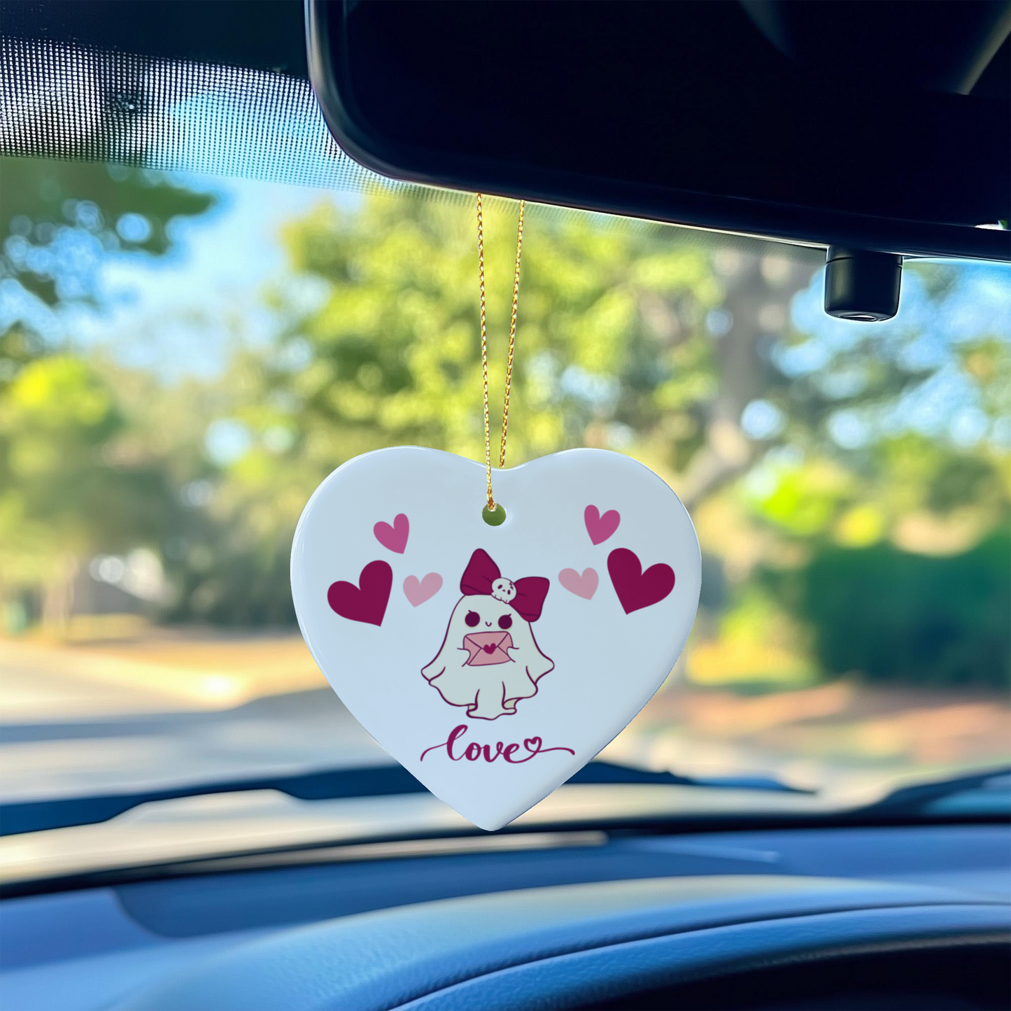 Sweet Ghost Love - Heart-Shaped Ceramic Ornament