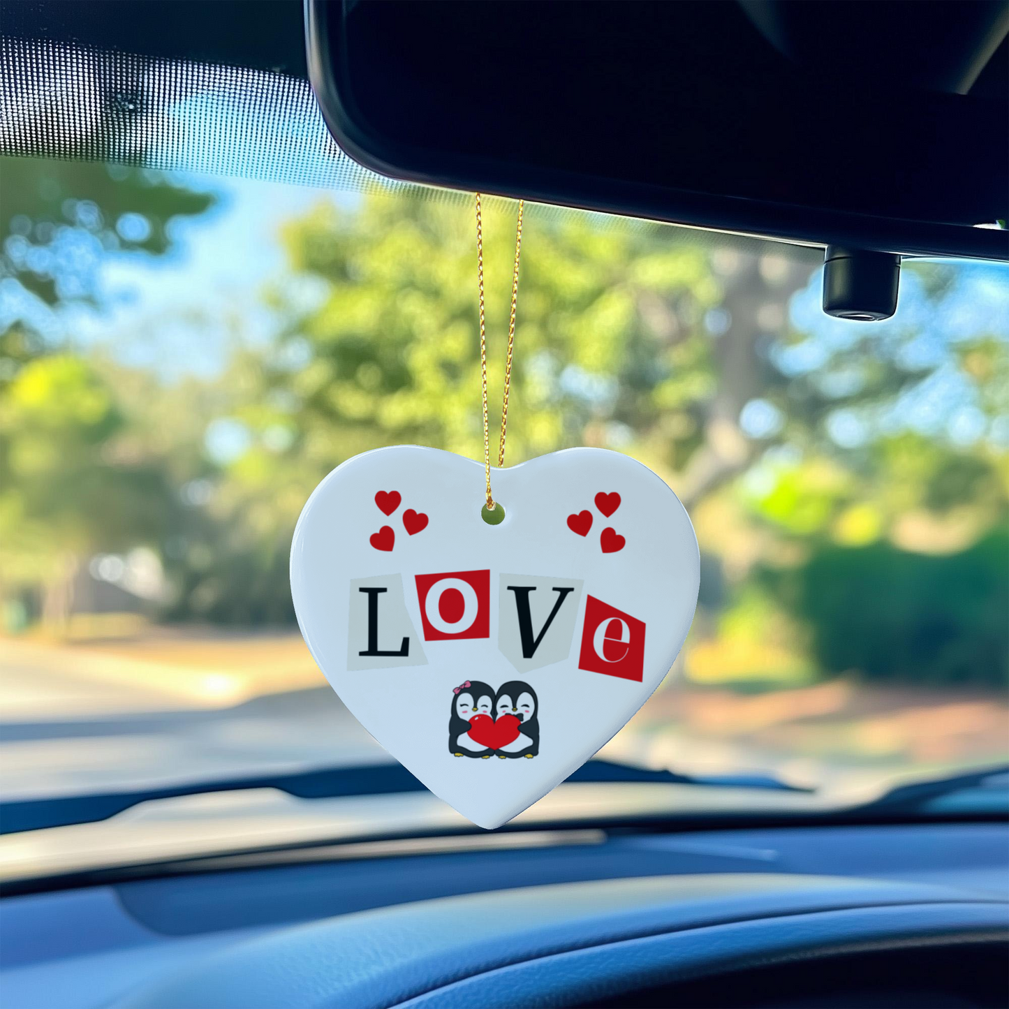 Penguin Love - Ceramic Heart Ornament