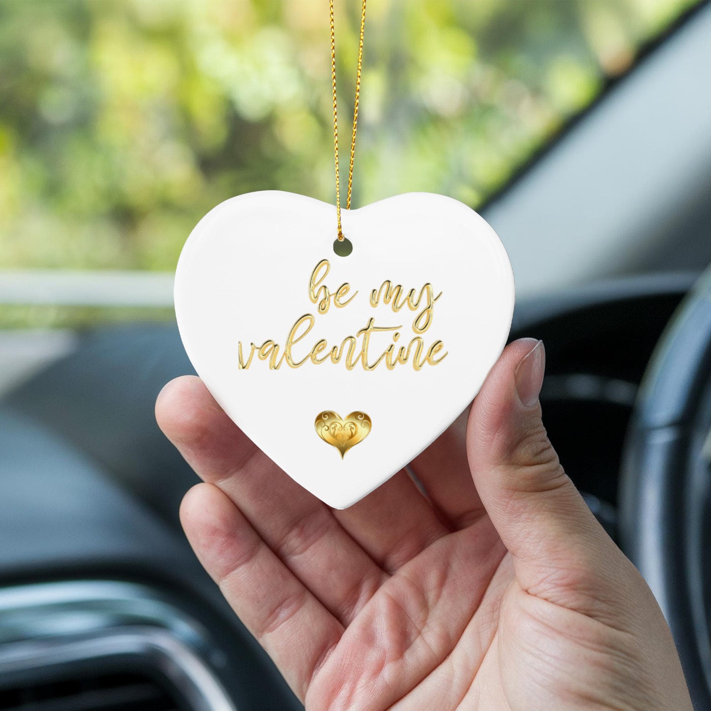 Be My Valentine Ceramic Ornament – Elegant Gold Lettering Keepsake for Valentine's Day